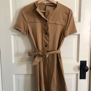 Tan Zara Belted Dress